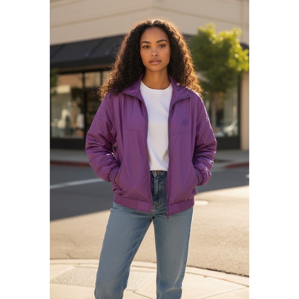 VINTAGE Le Coq Sportif Jacket Womens Large Fuscia Cotton Blend Full Zip 90s
